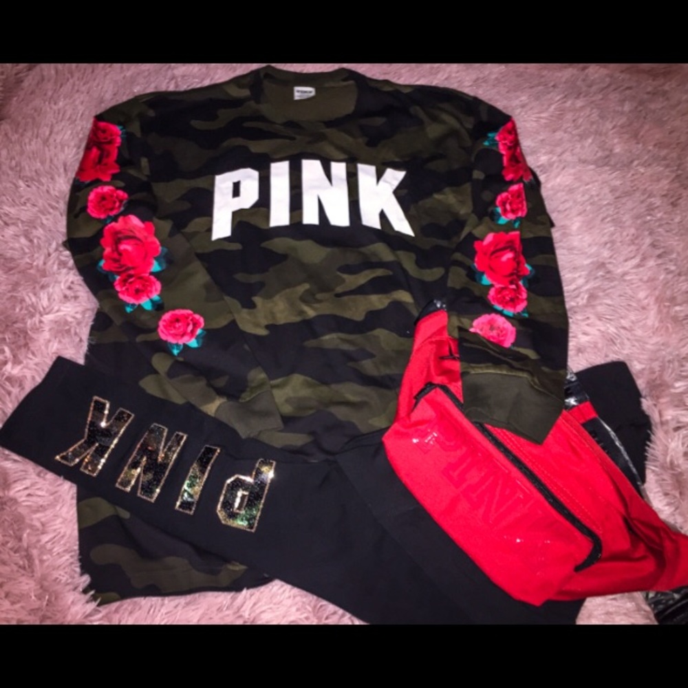 NWT PINK BLING camo leggings/fanny pack/shirt